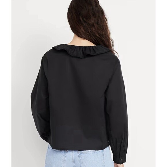 Old Navy Ruffle Button Down Shirt Sz XL Black - Picture 5 of 10